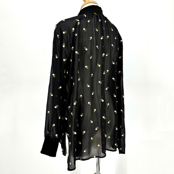 Cabi Embroidered Blouse # 5338, Sheer Black with Embroidered Roses, Small - Picture 5 of 16